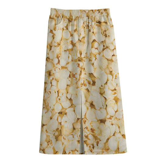Popcorn Print Cotton Front Slit Maxi Skirt