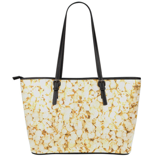 Popcorn Print Leather Tote Bag