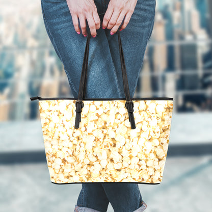 Popcorn Print Leather Tote Bag
