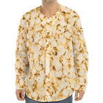 Popcorn Print Long Sleeve Baseball Jersey