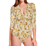 Popcorn Print Long Sleeve Swimsuit