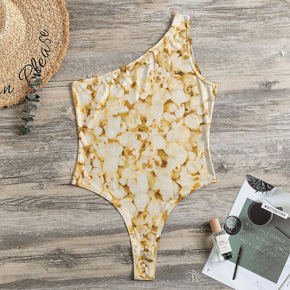 Popcorn Print One Shoulder Bodysuit
