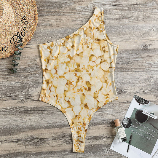 Popcorn Print One Shoulder Bodysuit