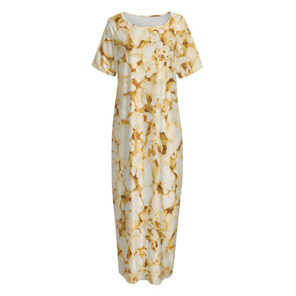 Popcorn Print Short Sleeve Long Nightdress