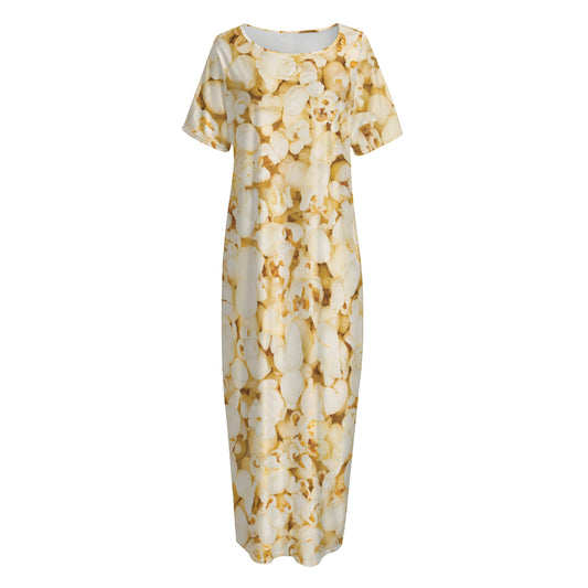Popcorn Print Short Sleeve Long Nightdress