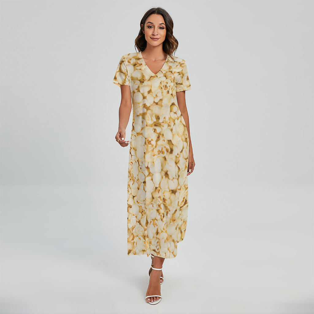 Popcorn Print Short Sleeve Maxi Dress