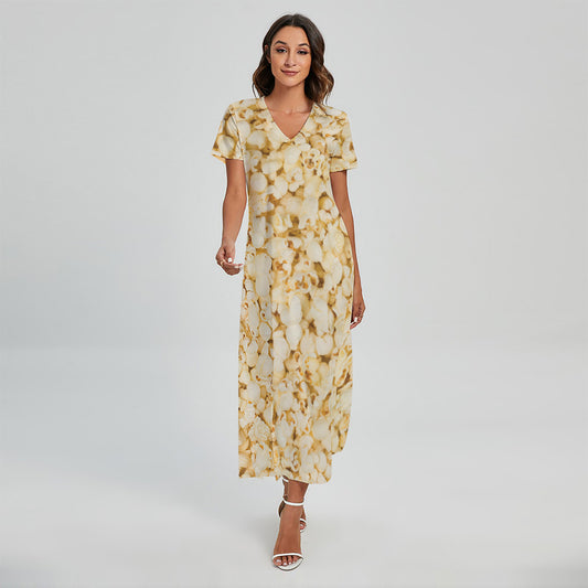 Popcorn Print Short Sleeve Maxi Dress