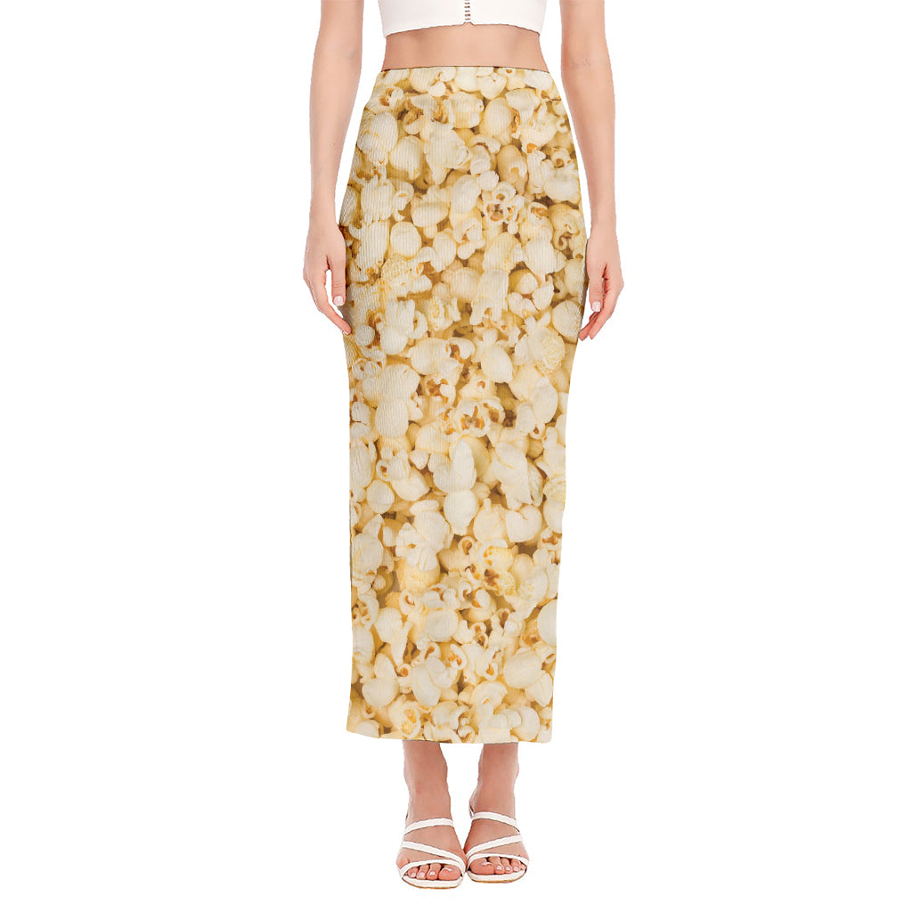 Popcorn Print Side Slit Maxi Skirt