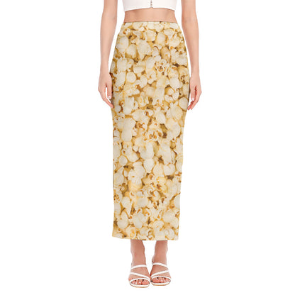 Popcorn Print Side Slit Maxi Skirt