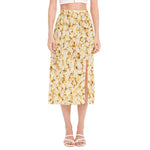 Popcorn Print Side Slit Midi Skirt
