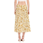Popcorn Print Side Slit Midi Skirt