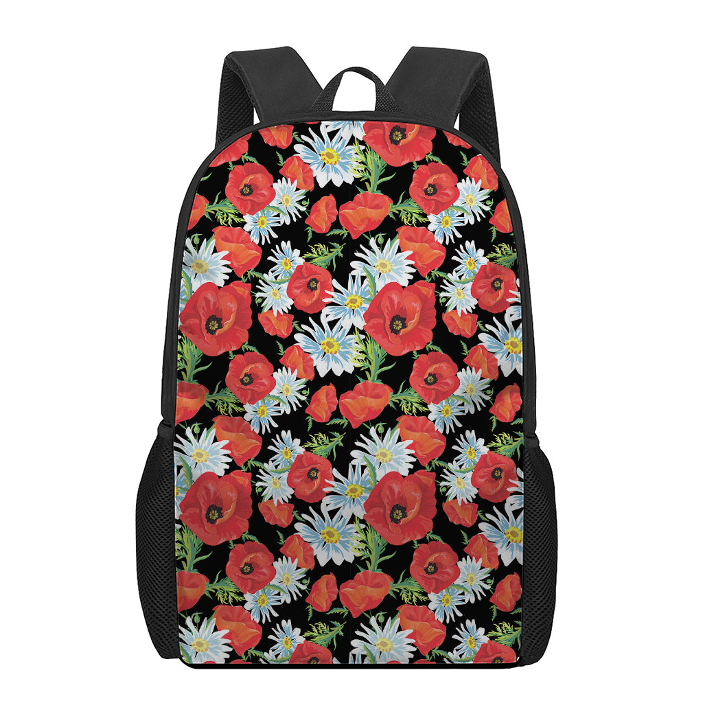 Poppy And Chamomile Pattern Print 17 Inch Backpack