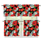 Poppy And Chamomile Pattern Print 3 Piece Kitchen Curtains
