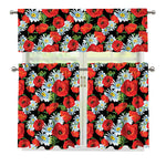 Poppy And Chamomile Pattern Print 3 Piece Kitchen Curtains