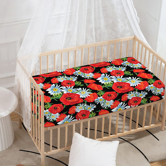 Poppy And Chamomile Pattern Print Baby Crib Sheet