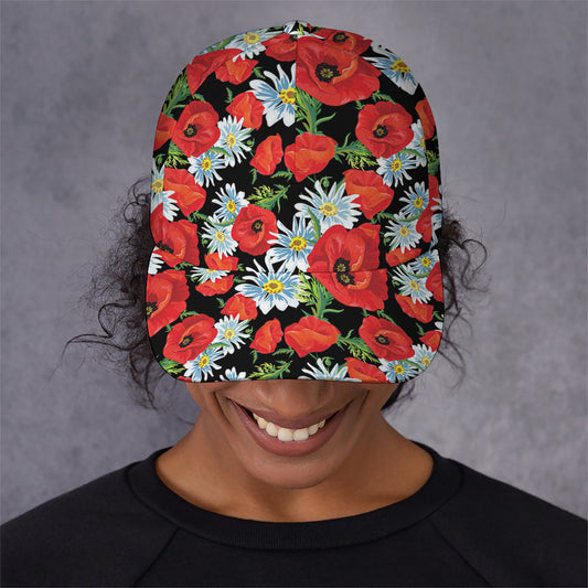 Poppy And Chamomile Pattern Print Baseball Cap