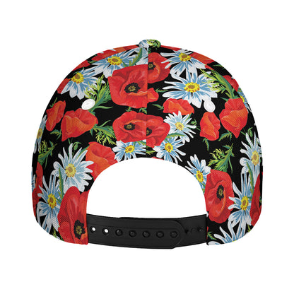 Poppy And Chamomile Pattern Print Baseball Cap