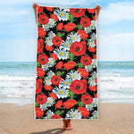 Poppy And Chamomile Pattern Print Beach Towel