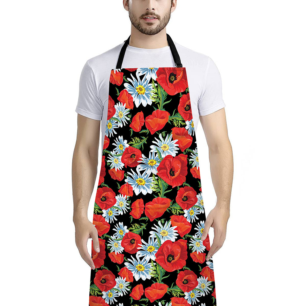 Poppy And Chamomile Pattern Print Bib Apron With Pocket