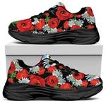 Poppy And Chamomile Pattern Print Black Chunky Shoes