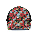 Poppy And Chamomile Pattern Print Black Mesh Trucker Hat