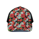 Poppy And Chamomile Pattern Print Black Mesh Trucker Cap