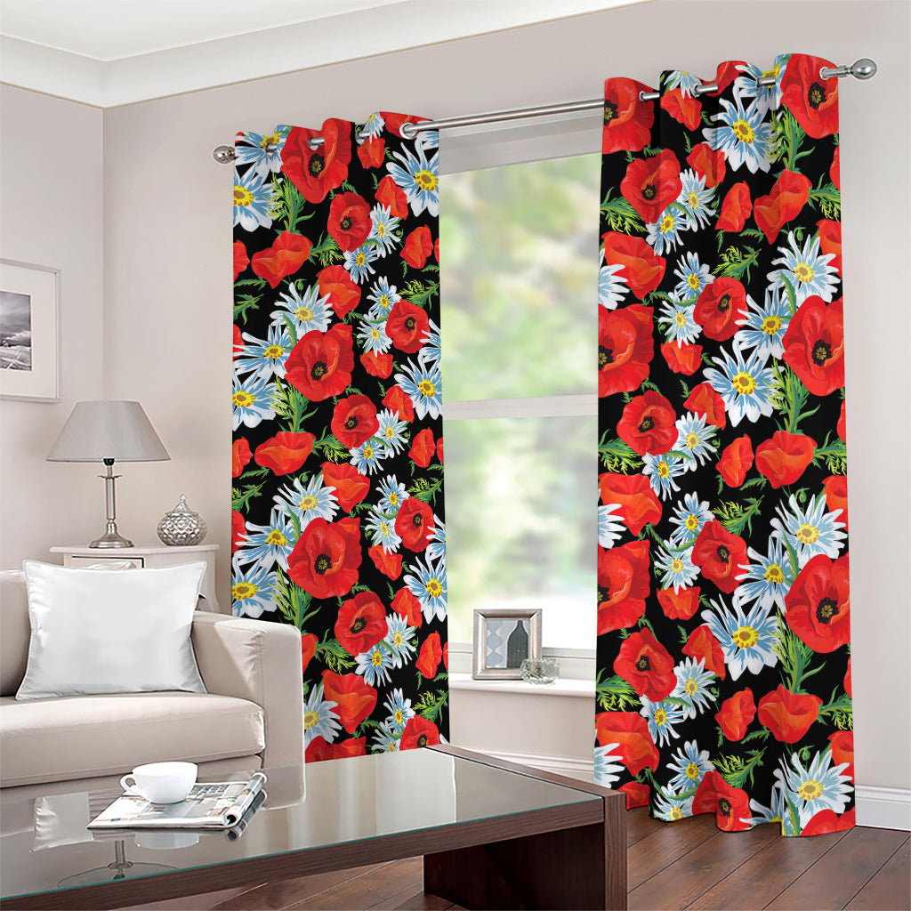 Poppy And Chamomile Pattern Print Blackout Grommet Curtains