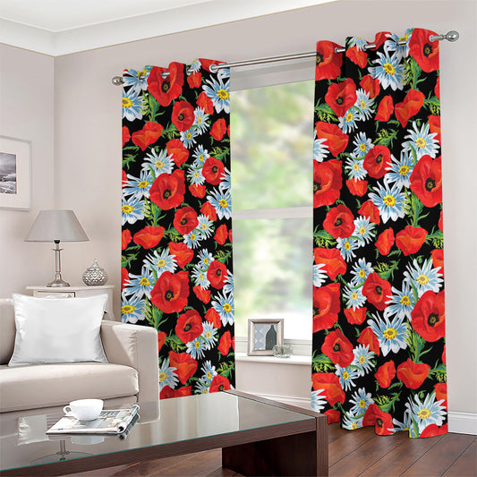 Poppy And Chamomile Pattern Print Blackout Grommet Curtains
