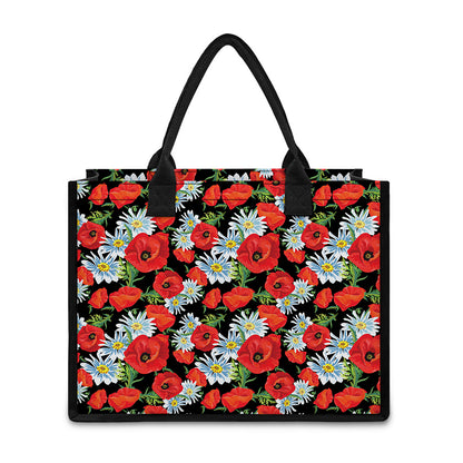 Poppy And Chamomile Pattern Print Canvas Tote Bag