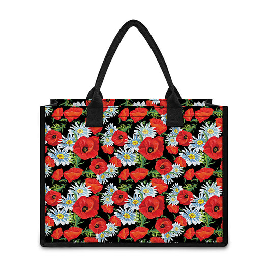 Poppy And Chamomile Pattern Print Canvas Tote Bag