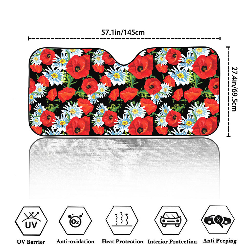 Poppy And Chamomile Pattern Print Car Windshield Sun Shade