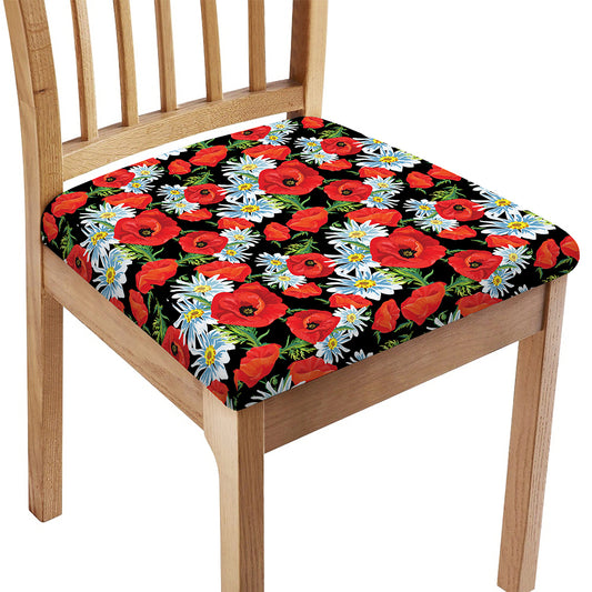 Poppy And Chamomile Pattern Print Chair Cushion Cover