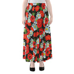 Poppy And Chamomile Pattern Print Chiffon Maxi Skirt