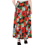 Poppy And Chamomile Pattern Print Chiffon Maxi Skirt