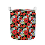 Poppy And Chamomile Pattern Print Collapsible Laundry Basket
