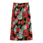 Poppy And Chamomile Pattern Print Cotton Front Slit Maxi Skirt