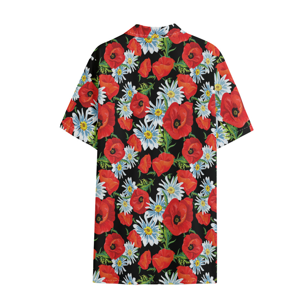 Poppy And Chamomile Pattern Print Cotton Hawaiian Shirt