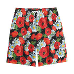 Poppy And Chamomile Pattern Print Cotton Shorts