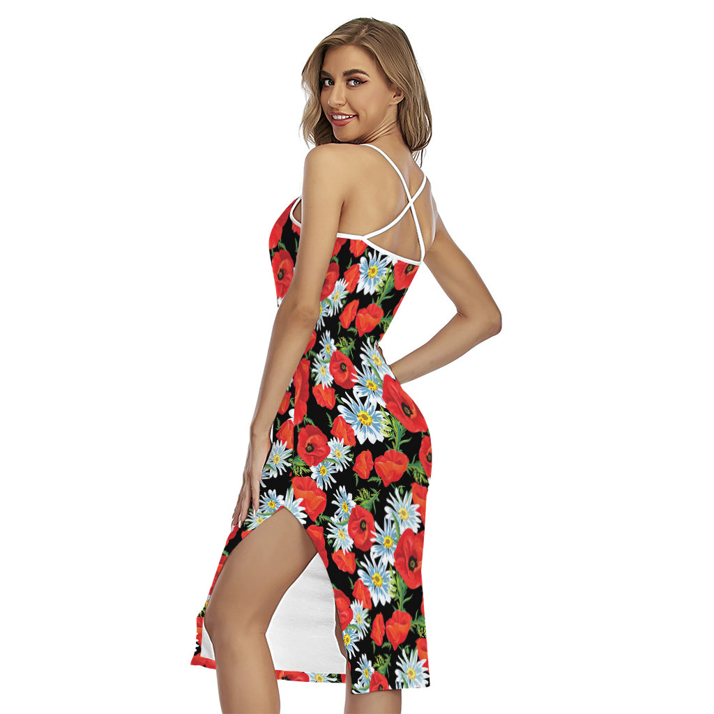 Poppy And Chamomile Pattern Print Cross Back Cami Dress