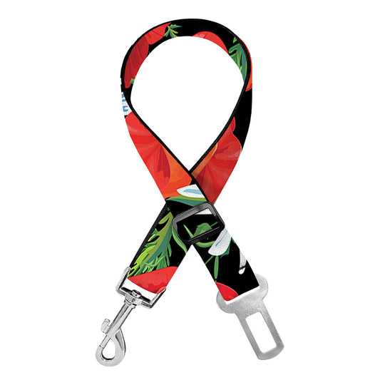 Poppy And Chamomile Pattern Print Dog Seat Belt