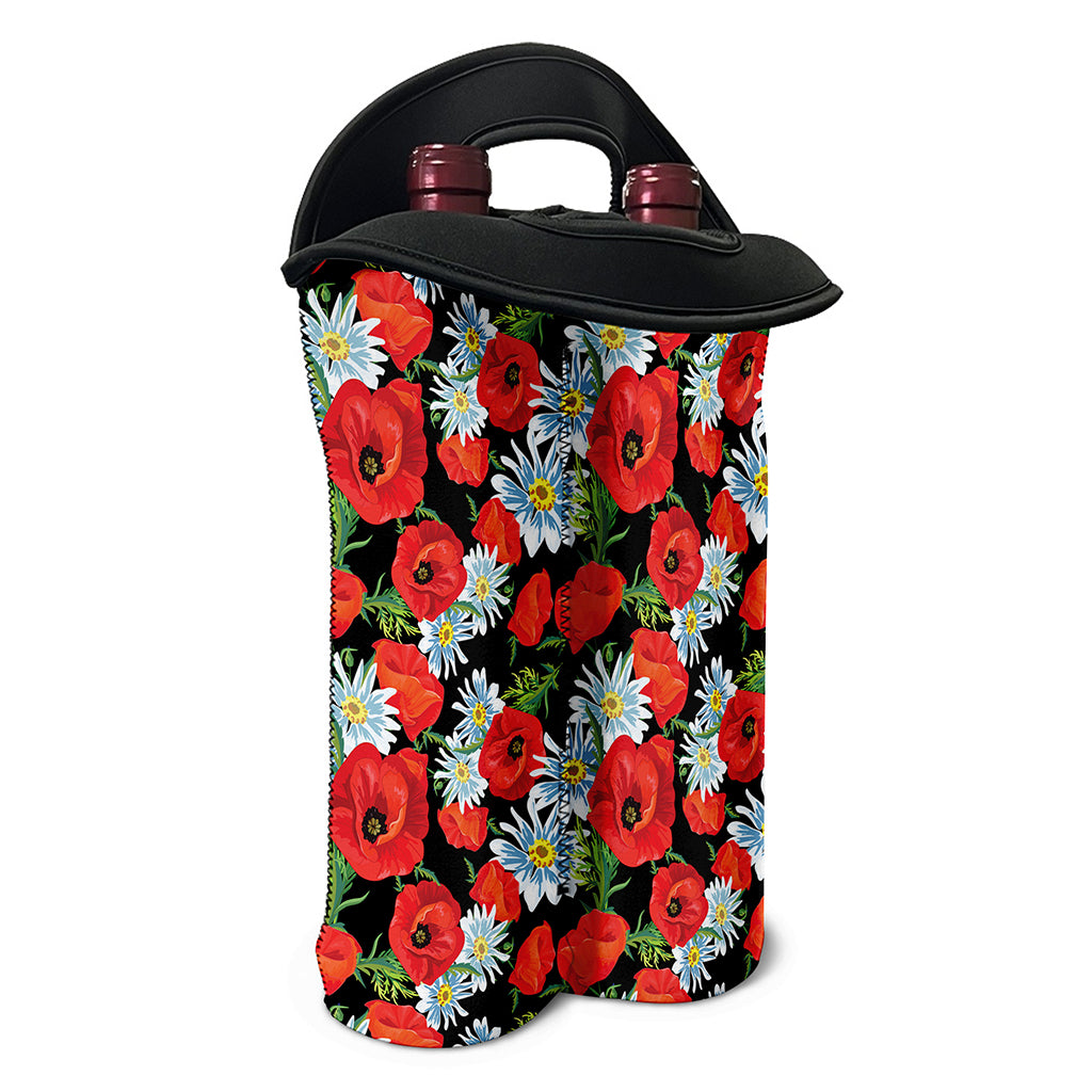 Poppy And Chamomile Pattern Print Double Neoprene Wine Tote