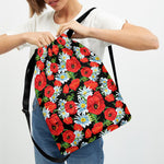 Poppy And Chamomile Pattern Print Drawstring Backpack