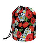 Poppy And Chamomile Pattern Print Drawstring Makeup Bag