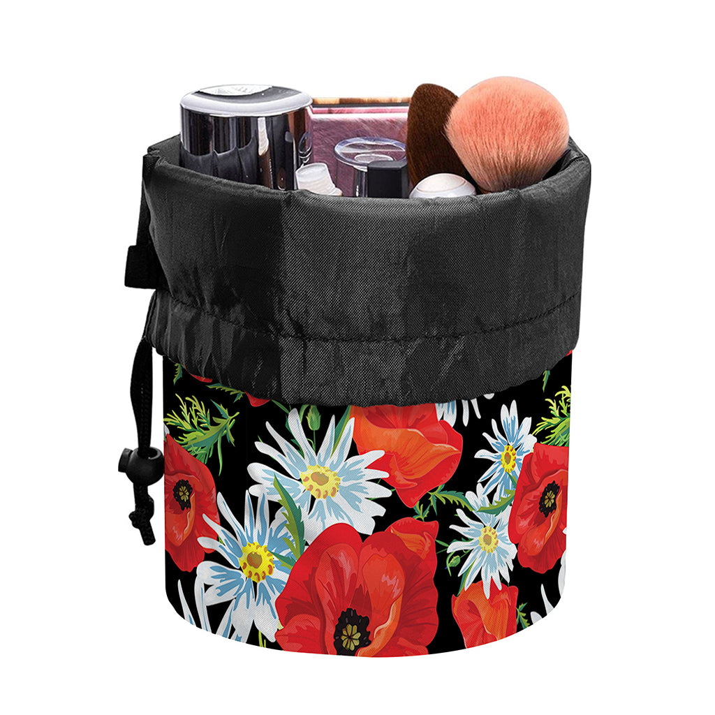 Poppy And Chamomile Pattern Print Drawstring Makeup Bag