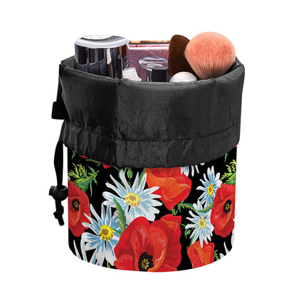 Poppy And Chamomile Pattern Print Drawstring Makeup Bag