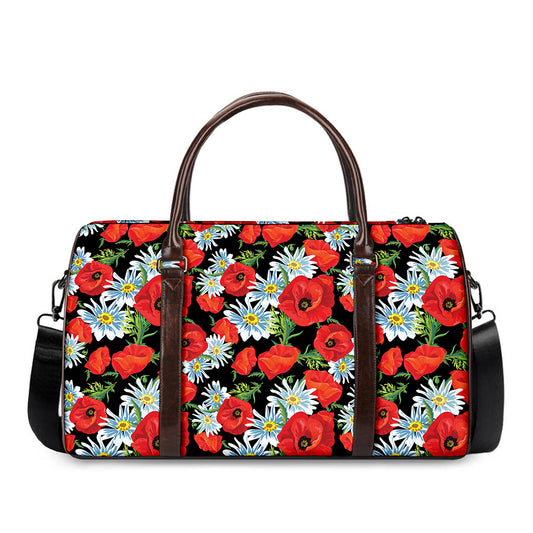 Poppy And Chamomile Pattern Print Duffle Bag