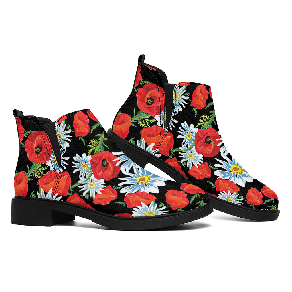 Poppy And Chamomile Pattern Print Flat Ankle Boots