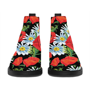 Poppy And Chamomile Pattern Print Flat Ankle Boots