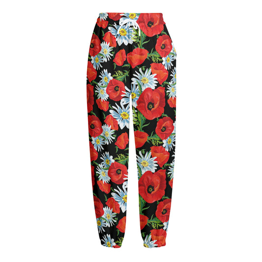Poppy And Chamomile Pattern Print Fleece Lined Knit Pants