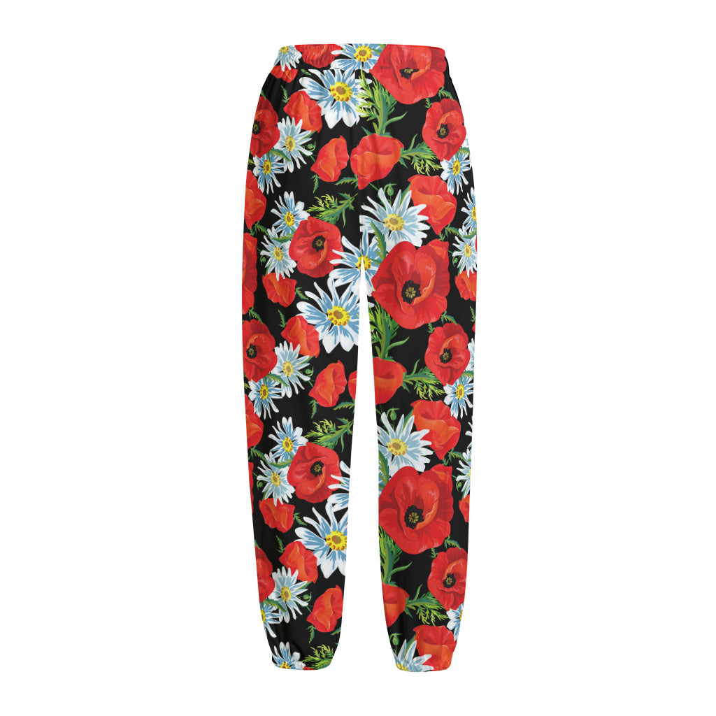Poppy And Chamomile Pattern Print Fleece Lined Knit Pants